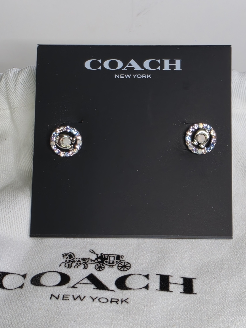 Coach Signature Multicolor Crystal Stud Earrings- NWT - Picture 2 of 4